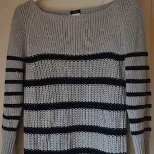 J. Crew Grey Striped Boatneck Sweater